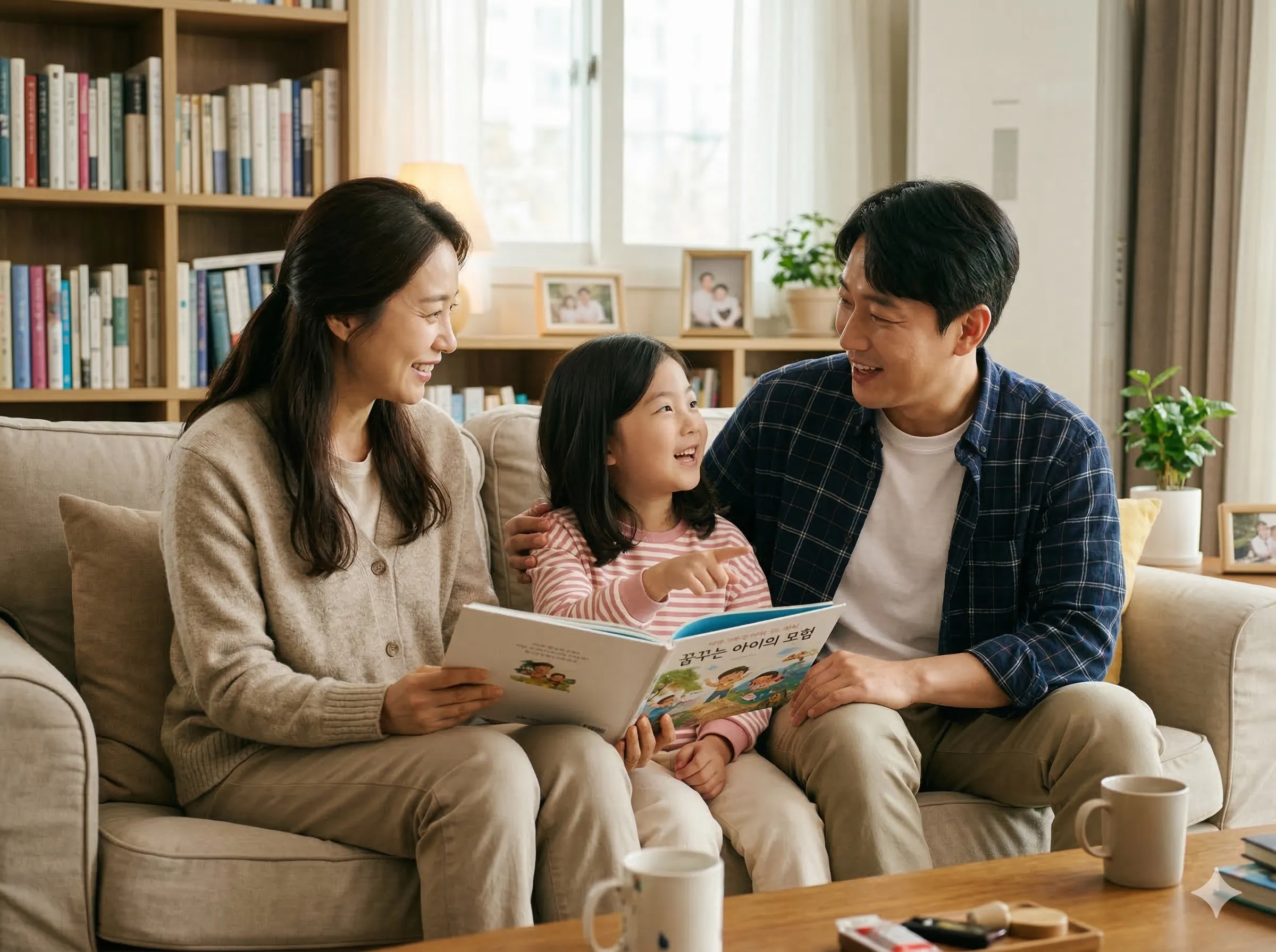 학부모와 아이가 함께 독서하는 모습